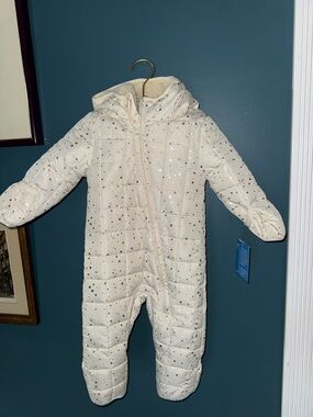 Lullaby Baby Cream Quilted Snowsuit with Gold Stars